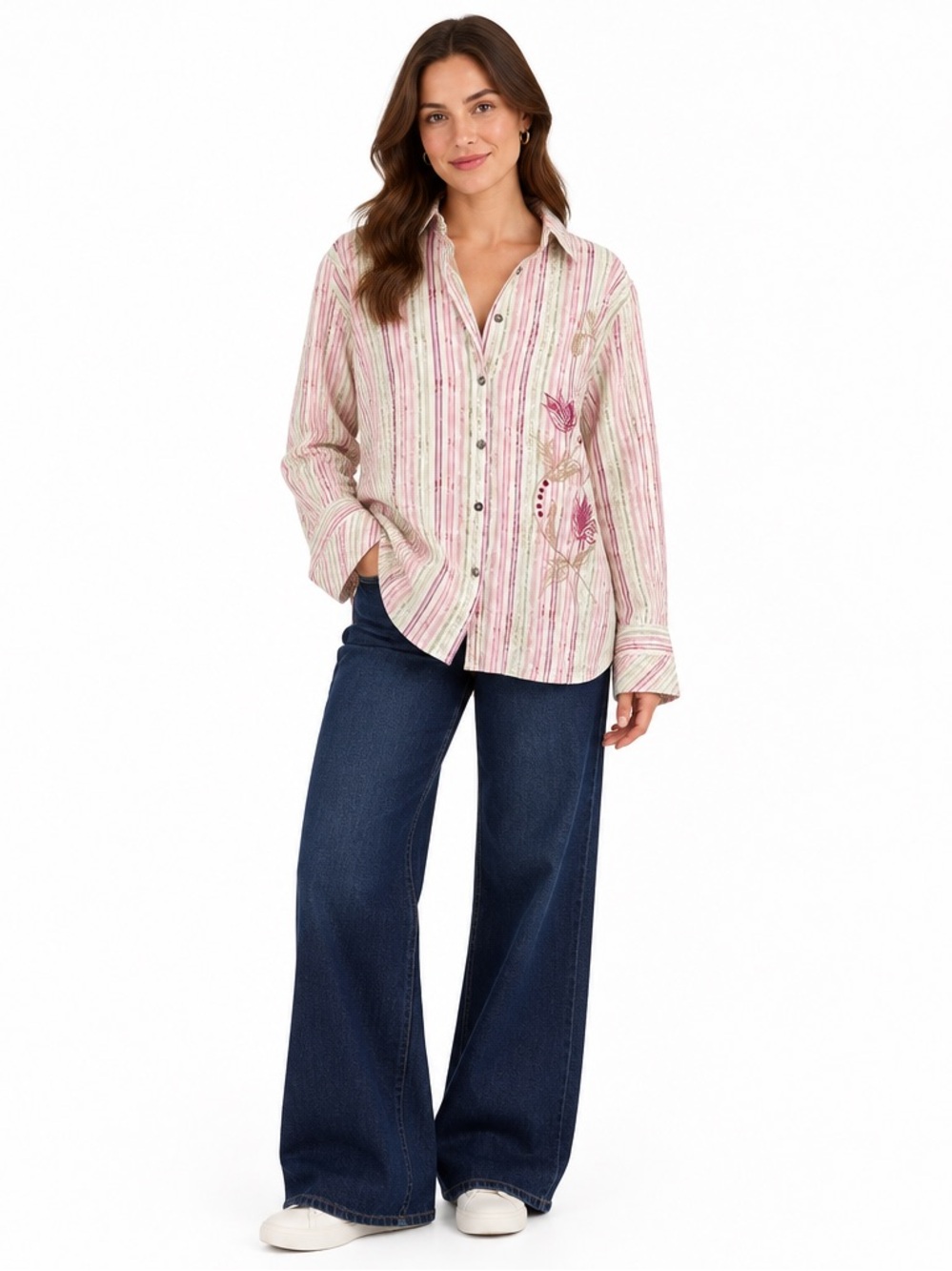 J. Jill Cotton VNTG Button Down Embroidered Shirt
